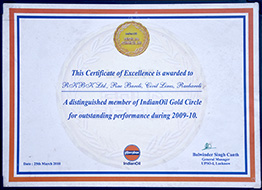 Gold Circle - Certificate of Excellence for Outstanding Performance During 2009 - 10